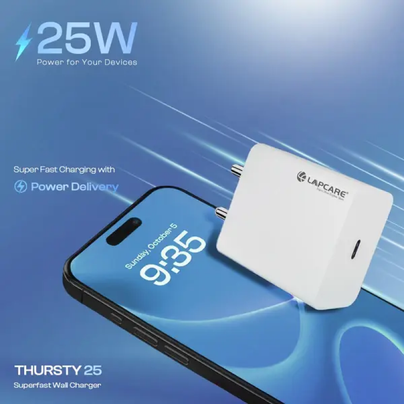 Lapcare THURSTY Superfast Wall Charger | 25W | White