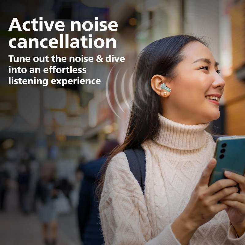 Philips Truly Wireless Earbuds with ANC | 13mm Neodymium Drivers | Ultra Low Latency | Frosty Green | TAT1050GN/94 Philips Truly Wireless Earbuds with ANC | 13mm Neodymium Drivers | Ultra Low Latency | Frosty Green | TAT1050GN/94