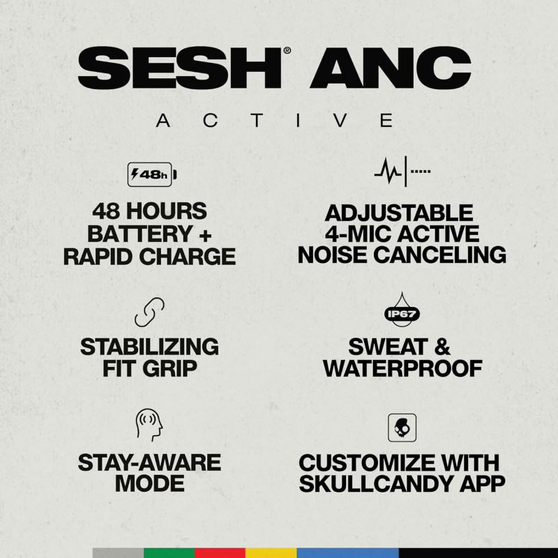 Skullcandy Sesh ANC Active in Ear Wireless Earbuds | 4 Mic Digital ANC | Black Orange