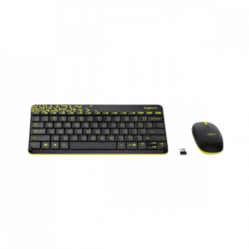 Logitech Nano Wireless USB Keyboard Mouse Combo | Black and Chartreuse Yellow | MK240