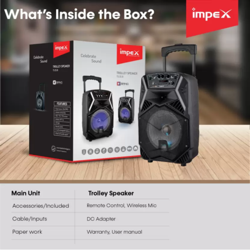 IMPEX Party Speaker with Trolley Bluetooth Home Theatre | 25 W | Black IMPEX Party Speaker with Trolley Bluetooth Home Theatre | 25 W | Black