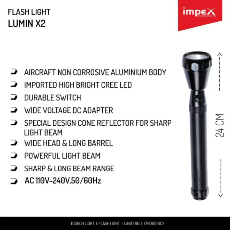 Impex Lumin X2 Torch | Rechargeable Super Bright LED Light Flashlight with Sharp & Long Range Beam | Machined Aircraft Aluminium Body | Black Impex Lumin X2 Torch | Rechargeable Super Bright LED Light Flashlight with Sharp & Long Range Beam | Machined Aircraft Aluminium Body | Black