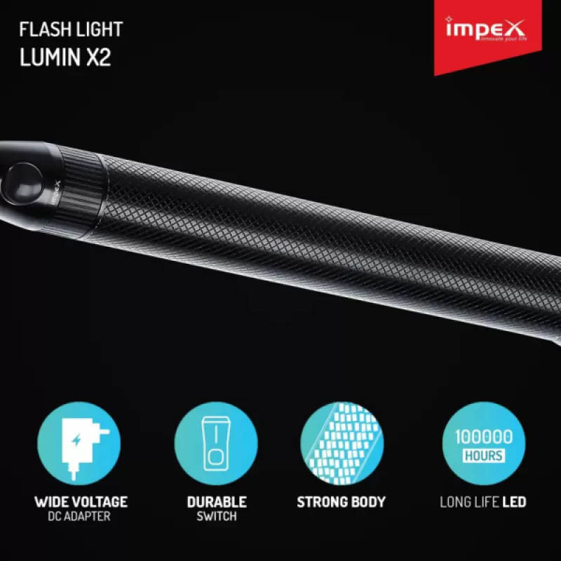 Impex Lumin X2 Torch | Rechargeable Super Bright LED Light Flashlight with Sharp & Long Range Beam | Machined Aircraft Aluminium Body | Black Impex Lumin X2 Torch | Rechargeable Super Bright LED Light Flashlight with Sharp & Long Range Beam | Machined Aircraft Aluminium Body | Black