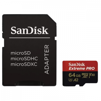 SanDisk Extreme PRO Memory Card With Adapter | 64 GB | 200 MB/s SanDisk Extreme PRO Memory Card With Adapter | 64 GB | 200 MB/s
