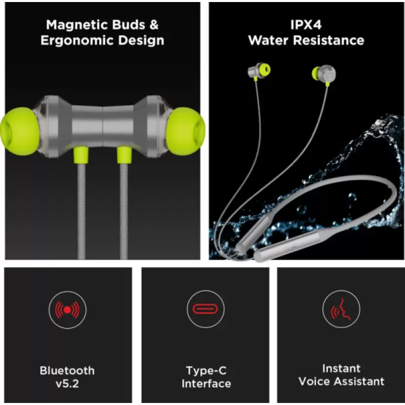boAt Rockerz Bluetooth Headset | Moon Grey | 333ANC boAt Rockerz Bluetooth Headset | Moon Grey | 333ANC