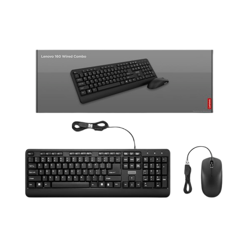 Lenovo 160 wired keyboard mouse combo | Waterproof Exoskeleton | Black Lenovo 160 wired keyboard mouse combo | Waterproof Exoskeleton | Black