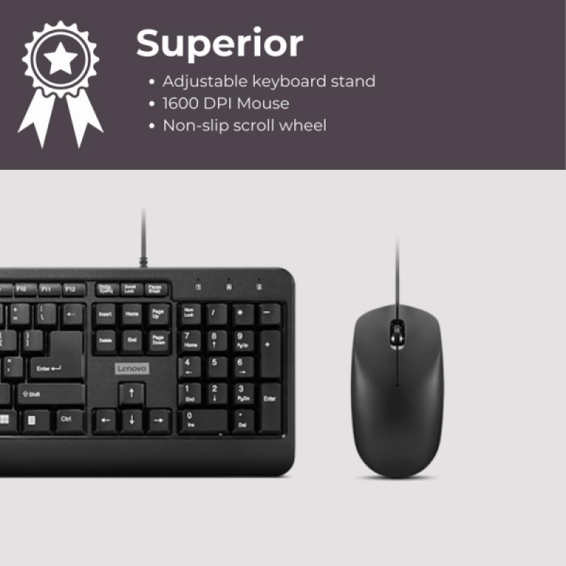 Lenovo 160 wired keyboard mouse combo | Waterproof Exoskeleton | Black Lenovo 160 wired keyboard mouse combo | Waterproof Exoskeleton | Black