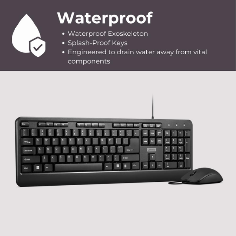 Lenovo 160 wired keyboard mouse combo | Waterproof Exoskeleton | Black Lenovo 160 wired keyboard mouse combo | Waterproof Exoskeleton | Black