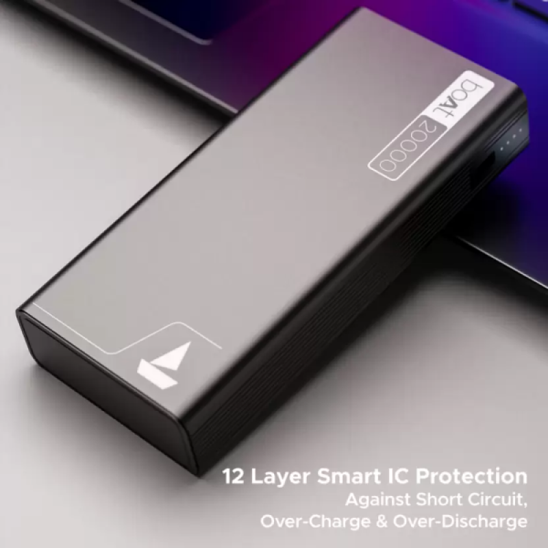 boAt EnergyShroom Power Bank | 20000 mAh | 22.5 W | Quick Charge 3.0 | Carbon Black | PB400 boAt EnergyShroom Power Bank | 20000 mAh | 22.5 W | Quick Charge 3.0 | Carbon Black | PB400
