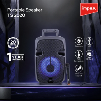 Impex Portable Speaker TS 2020 With Wireless Mic | Black Impex Portable Speaker TS 2020 With Wireless Mic | Black