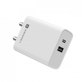 Portronics Adapto 70 Fast Charger Adapter | 33W | Dual Output | USB Type C | White
