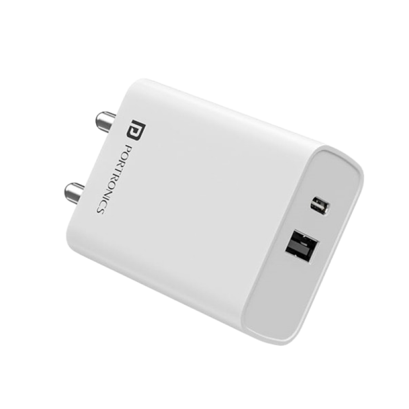 Portronics Adapto 70 Fast Charger Adapter | 33W | Dual Output | USB Type C | White Portronics Adapto 70 Fast Charger Adapter | 33W | Dual Output | USB Type C | White