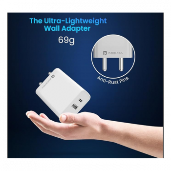 Portronics Adapto 70 Fast Charger Adapter | 33W | Dual Output | USB Type C | White