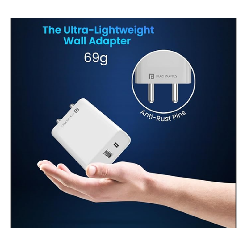 Portronics Adapto 70 Fast Charger Adapter | 33W | Dual Output | USB Type C | White Portronics Adapto 70 Fast Charger Adapter | 33W | Dual Output | USB Type C | White