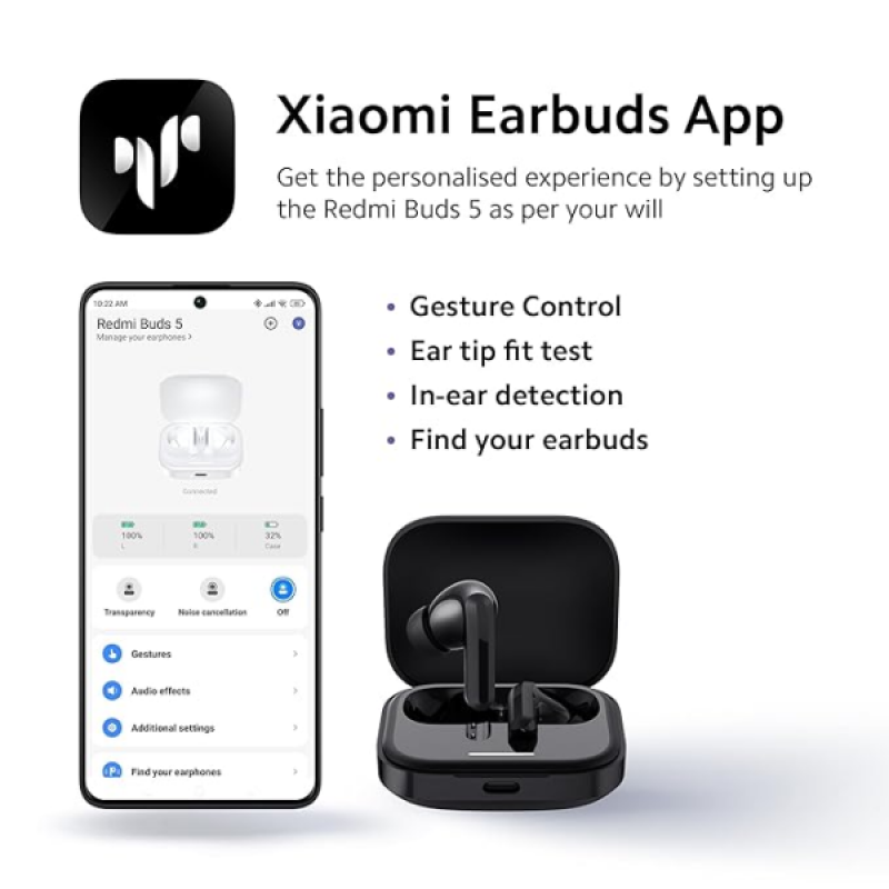 Redmi Buds 5 Ear Buds | Truly Wireless | Bluetooth | Upto 46dB Hybrid Noise Cancellation | Fusion Black Redmi Buds 5 Ear Buds | Truly Wireless | Bluetooth | Upto 46dB Hybrid Noise Cancellation | Fusion Black
