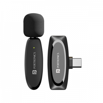 Portronics Dash 7 Omnidirectional Type C Wireless Microphone | Noise Cancellation | Lapel Wireless Mic for Video Recording | Supports Type C | Black | POR 2290