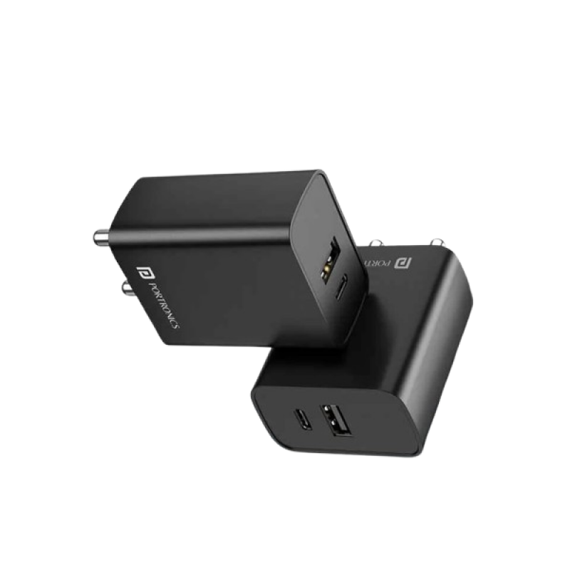 Portronics Mach Adapto 70 Dual Port Fast Charging Adaptor | 33 W | Black | POR 2029 Portronics Mach Adapto 70 Dual Port Fast Charging Adaptor | 33 W | Black | POR 2029