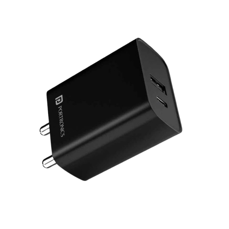 Portronics Mach Adapto 70 Dual Port Fast Charging Adaptor | 33 W | Black | POR 2029 Portronics Mach Adapto 70 Dual Port Fast Charging Adaptor | 33 W | Black | POR 2029