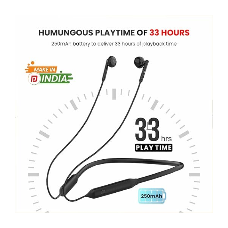 Portronics Harmonics Z5 Wireless Bluetooth Stereo Neckband | 33 Hour Playtime | 14.2mm Dynamic Driver | Black | POR 1774 Portronics Harmonics Z5 Wireless Bluetooth Stereo Neckband | 33 Hour Playtime | 14.2mm Dynamic Driver | Black | POR 1774