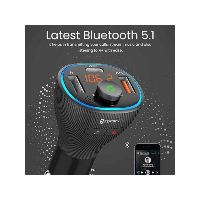 Portronics Auto 15 Bluetooth - FM Transmitter in-Car Radio Adapter for Hands-Free Calling | Black Portronics Auto 15 Bluetooth - FM Transmitter in-Car Radio Adapter for Hands-Free Calling | Black