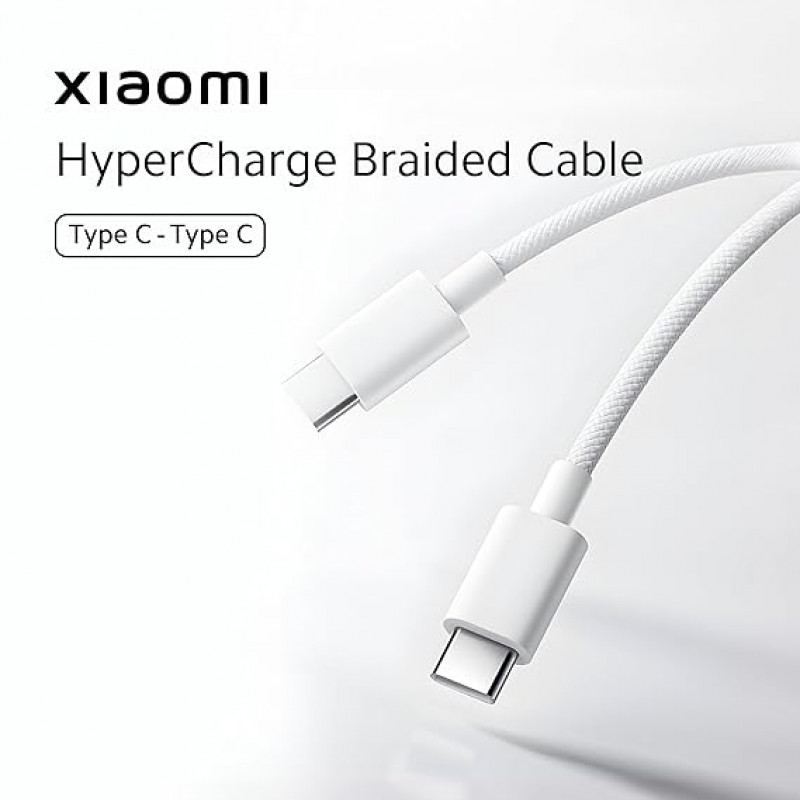 Xiaomi Mi Original HyperCharge | 60W | Braided Type C to Type C Cable | 480Mbps Data Sync | White Xiaomi Mi Original HyperCharge | 60W | Braided Type C to Type C Cable | 480Mbps Data Sync | White
