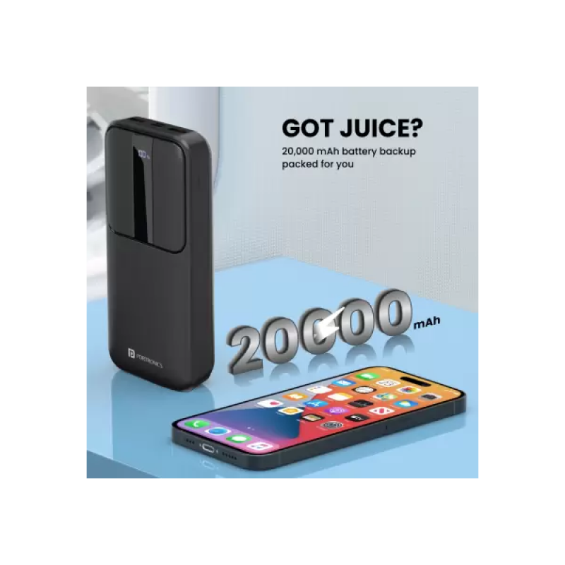 Portronics Power Bank | 20000 mAh | 22.5 W | Lithium Polymer | Black Portronics Power Bank | 20000 mAh | 22.5 W | Lithium Polymer | Black