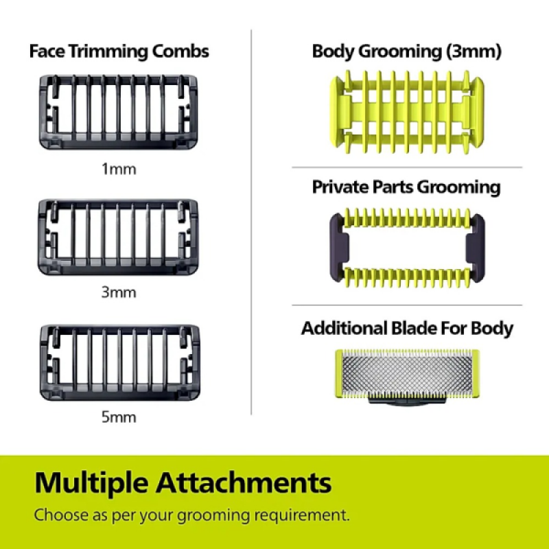 PHILIPS OneBlade Trimmer | 10 Grooming Kit | 30 min Runtime 3 Length | Grey | QP1624 PHILIPS OneBlade Trimmer | 10 Grooming Kit | 30 min Runtime 3 Length | Grey | QP1624