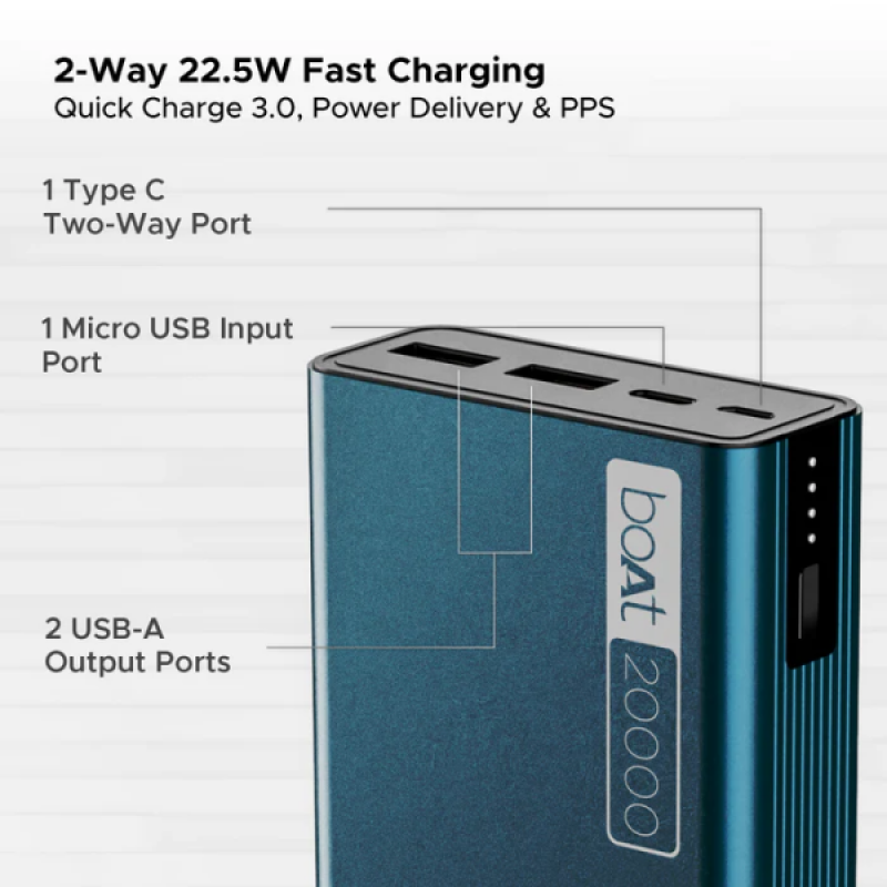 boAt PB400 Energyshroom Power Bank | 20000 mah | Steel Blue boAt PB400 Energyshroom Power Bank | 20000 mah | Steel Blue