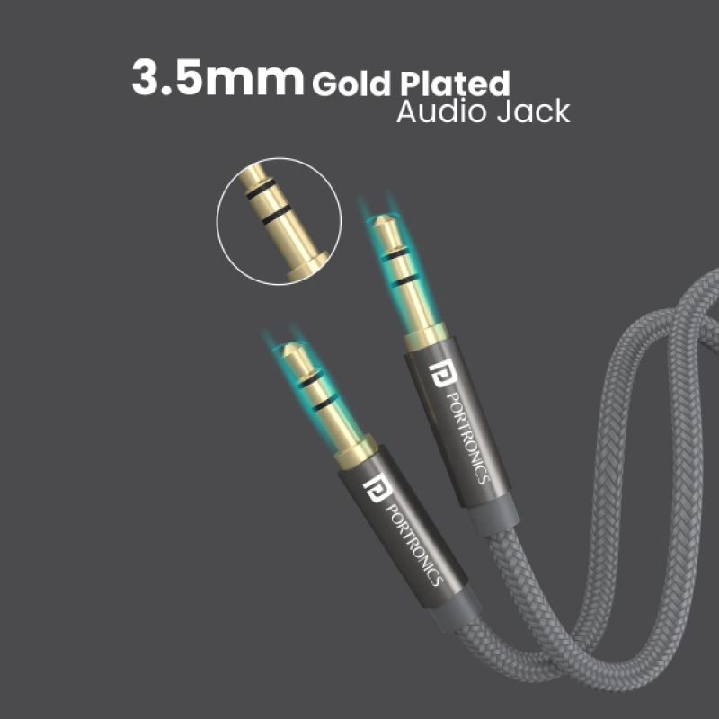 Portronics Konnect Aux 7 | 3.5mm | Gold Plated Connectors | Grey | POR 1624 Portronics Konnect Aux 7 | 3.5mm | Gold Plated Connectors | Grey | POR 1624