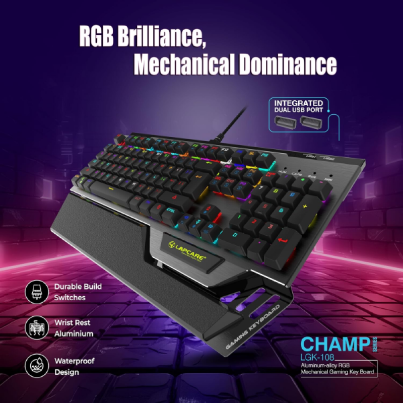 LAPCARE Champ Wired Gaming Keyboard | Spillproof | Black | LGK-108 LAPCARE Champ Wired Gaming Keyboard | Spillproof | Black | LGK-108