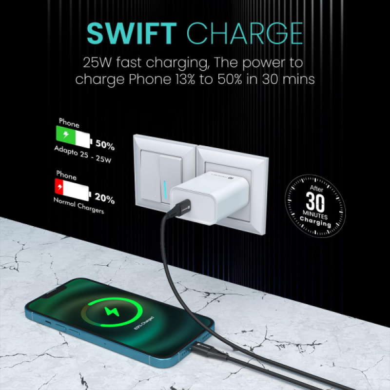 Portronics Adapto Super Fast Type C PD Wall Charger | Fast Charging Adaptor | 25W | White | POR 2619 Portronics Adapto Super Fast Type C PD Wall Charger | Fast Charging Adaptor | 25W | White | POR 2619