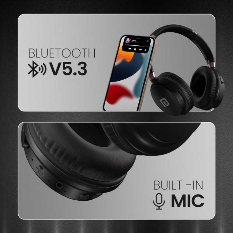 Portronics Muffs M3 Over Ear Headphones | 40 Hour Playtime | Foldable Design | Type C Fast Charging | Black Portronics Muffs M3 Over Ear Headphones | 40 Hour Playtime | Foldable Design | Type C Fast Charging | Black