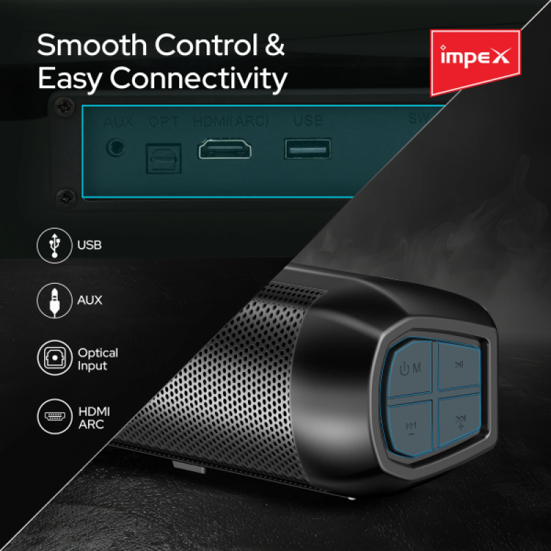 Impex Thunder Beat 3306 Soundbar with Subwoofer | 100W | Bluetooth 5.3 | Wall Mountable | Black Impex Thunder Beat 3306 Soundbar with Subwoofer | 100W | Bluetooth 5.3 | Wall Mountable | Black