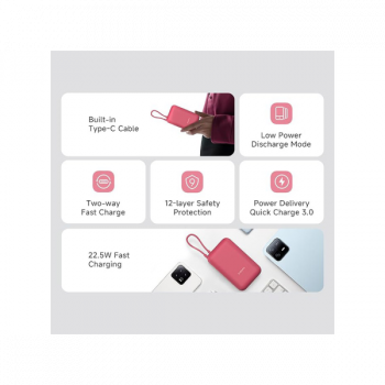 Xiaomi Pocket Power Bank | 10000mAh | 22.5W | Maroon | P15ZM