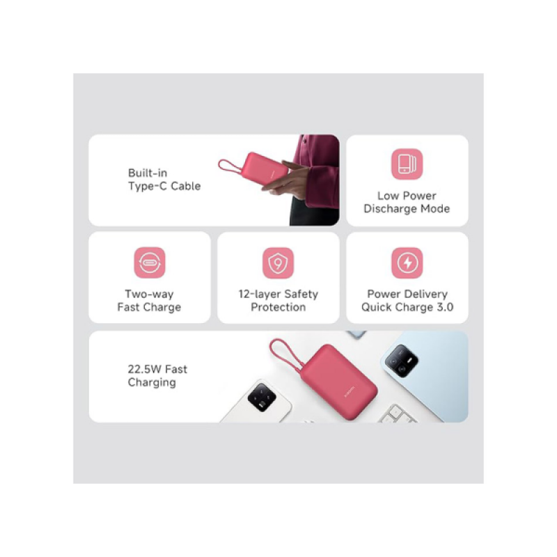 Xiaomi Pocket Power Bank | 10000mAh | 22.5W | Maroon | P15ZM Xiaomi Pocket Power Bank | 10000mAh | 22.5W | Maroon | P15ZM