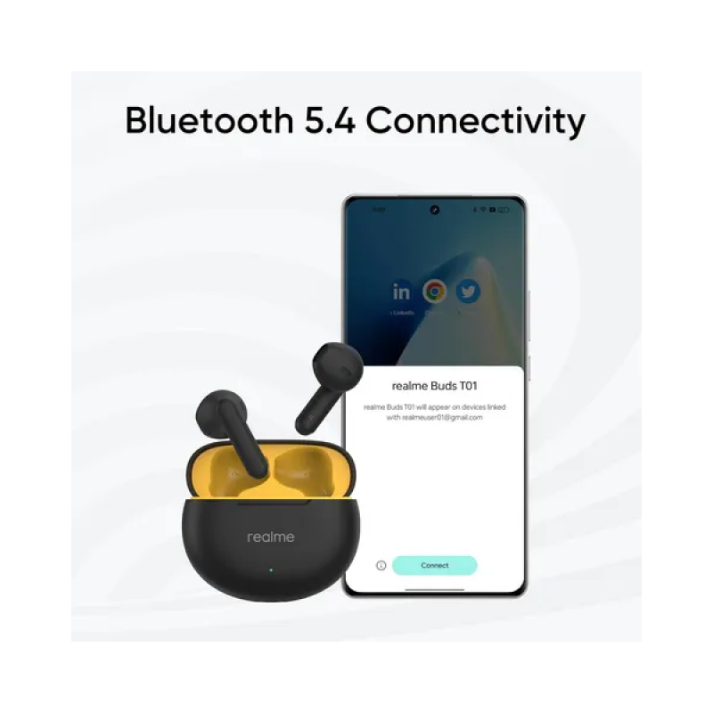 realme Buds T01 TWS Earbuds | AI ENC Noise Cancellation | Black | RMA2406 realme Buds T01 TWS Earbuds | AI ENC Noise Cancellation | Black | RMA2406