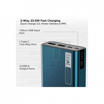 boAt Pro Energyshroom Power Bank | 20000 mAh | 22.5 W | Steel Blue | PB400 boAt Pro Energyshroom Power Bank | 20000 mAh | 22.5 W | Steel Blue | PB400