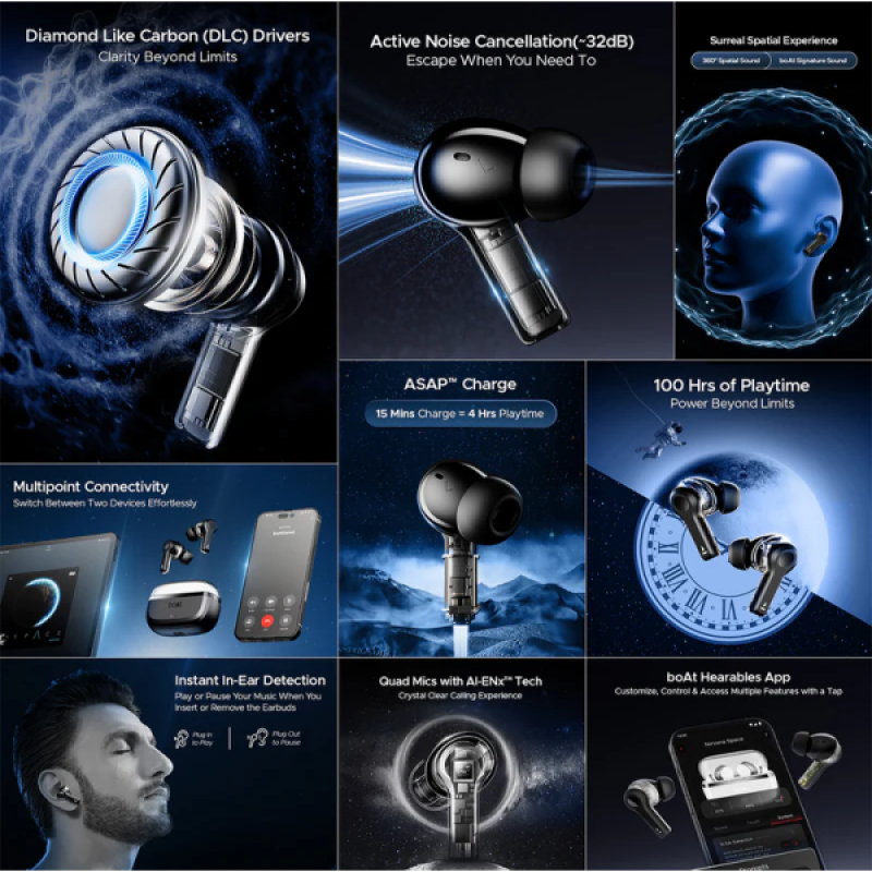 boAt Nirvana Space Earbuds | 360º Spatial Audio | Cosmic Black boAt Nirvana Space Earbuds | 360º Spatial Audio | Cosmic Black