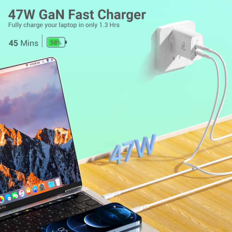 iGear Wall Charger | 47 W GaN | 3 A | White iGear Wall Charger | 47 W GaN | 3 A | White