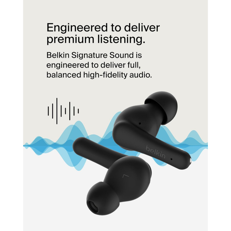 Belkin SoundForm Rhythm True Wireless Earbuds | IPX5 | Built in Microphone | Black | AUC012BTBK Belkin SoundForm Rhythm True Wireless Earbuds | IPX5 | Built in Microphone | Black | AUC012BTBK