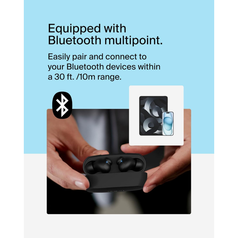Belkin SoundForm Rhythm True Wireless Earbuds | IPX5 | Built in Microphone | Black | AUC012BTBK Belkin SoundForm Rhythm True Wireless Earbuds | IPX5 | Built in Microphone | Black | AUC012BTBK