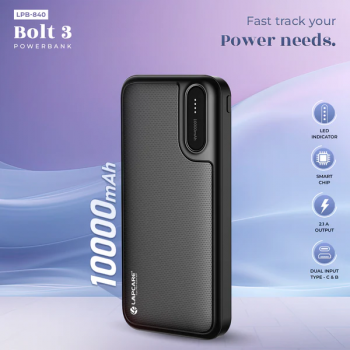 Lapcare Bolt Power Bank | 10000 mAH | With Dual USB and Type C Port | LPB-840 Lapcare Bolt Power Bank | 10000 mAH | With Dual USB and Type C Port | LPB-840