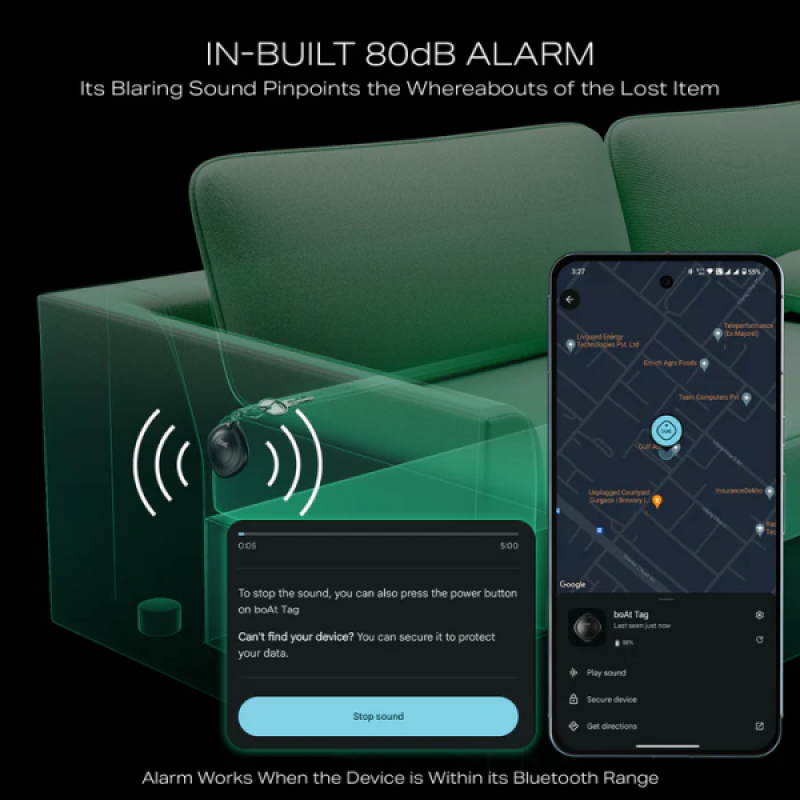 boAt TAG BLE Location Tracking | 80dB Alarm | Black boAt TAG BLE Location Tracking | 80dB Alarm | Black