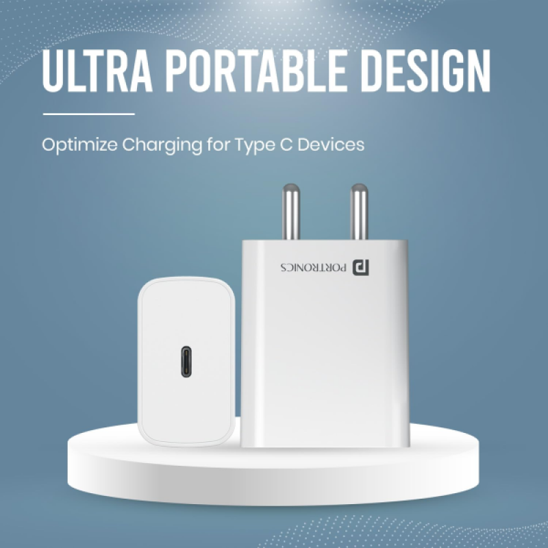 Portronics Adapto 25 Pro Type C Wall Charger | 25W | Type C to Type C Fast Charging Cable | White | POR 1964 Portronics Adapto 25 Pro Type C Wall Charger | 25W | Type C to Type C Fast Charging Cable | White | POR 1964