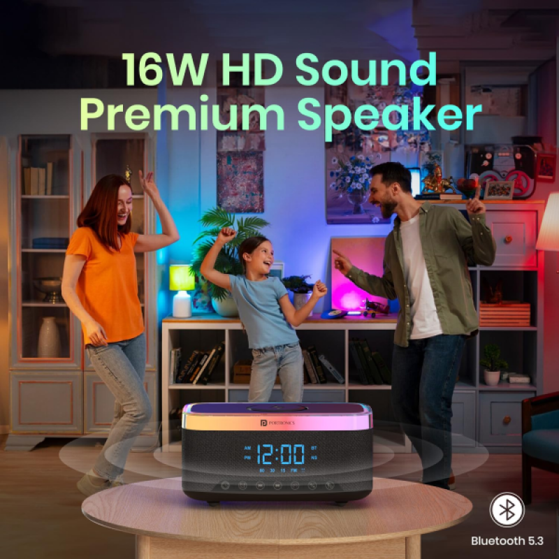 Portronics Trifusion HD Sound Bluetooth Speaker | 16W | 15W Wireless Charging | Black | POR 2333 Portronics Trifusion HD Sound Bluetooth Speaker | 16W | 15W Wireless Charging | Black | POR 2333