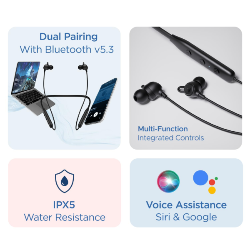 boAt Rockerz 109 Bluetooth Neckband | ENx Technology | Beast Mode | Active Black boAt Rockerz 109 Bluetooth Neckband | ENx Technology | Beast Mode | Active Black