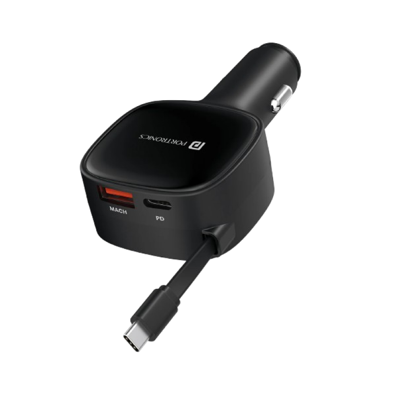 Portronics Car Power Retracto Car Charger | 84W | Black Portronics Car Power Retracto Car Charger | 84W | Black