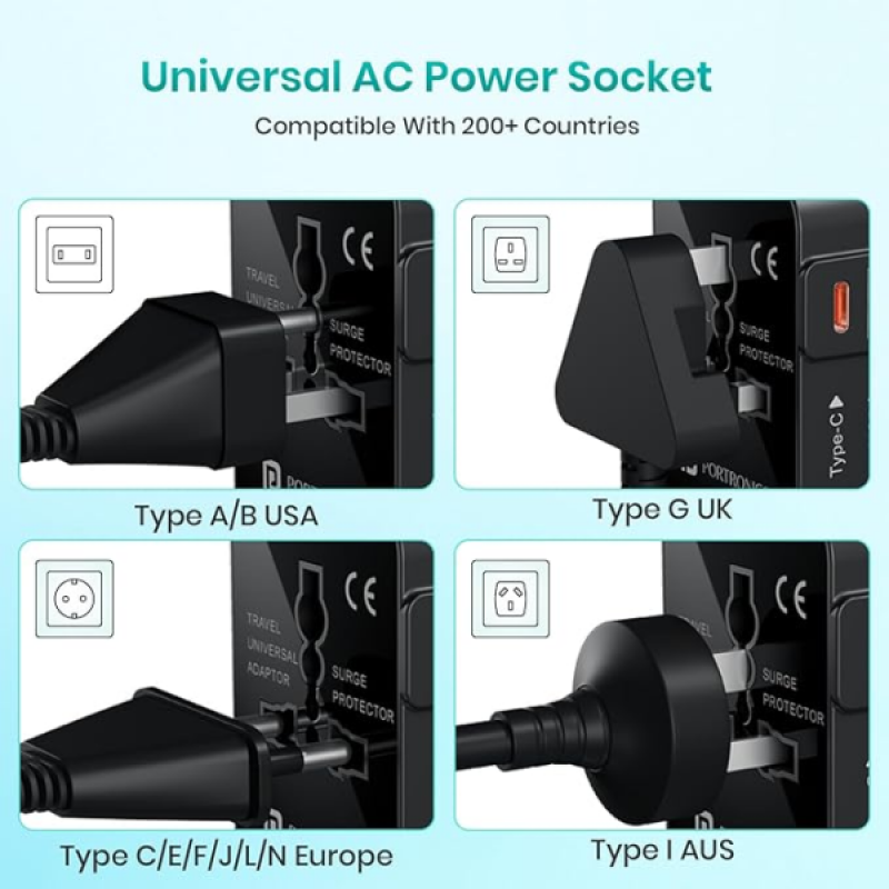Portronics Juicemate Universal Travel Adapter | 20W Type C PD Output | 18W Portronics Juicemate Universal Travel Adapter | 20W Type C PD Output | 18W