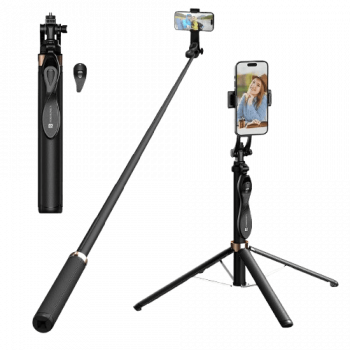 Portronics Lumistick Pro | Enhanced Stability Tripod | Detachable Bluetooth Remote | Black