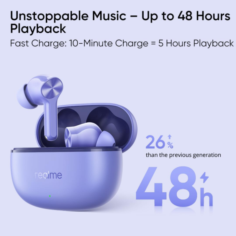 realme Buds T200 Lite Earbuds | 4 Mic AI ENC for Calls 4 | Ultra Low Latency Gaming | Aurora Purple realme Buds T200 Lite Earbuds | 4 Mic AI ENC for Calls 4 | Ultra Low Latency Gaming | Aurora Purple